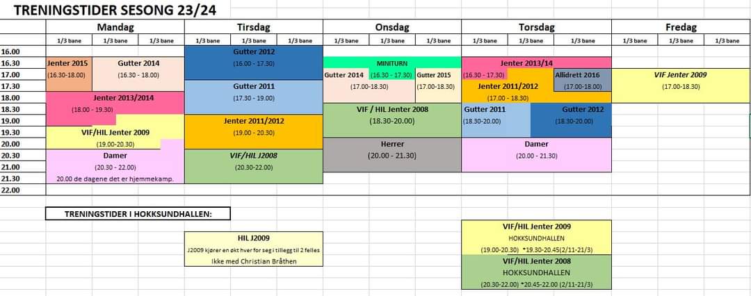 Handball Treningstider 2324